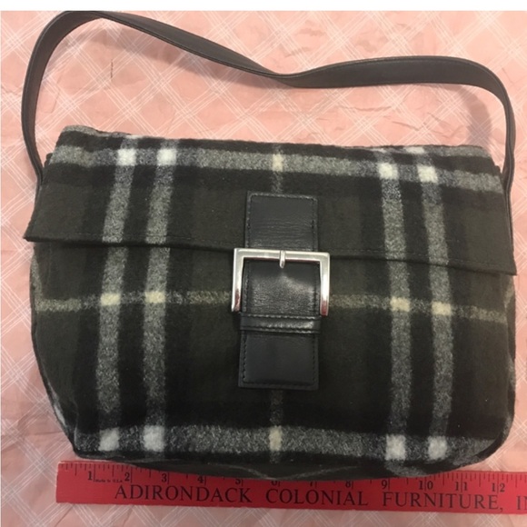 Rare Authentic Burberrys of London Blue Label Wool shoulder bag. Green/black - Picture 2 of 9